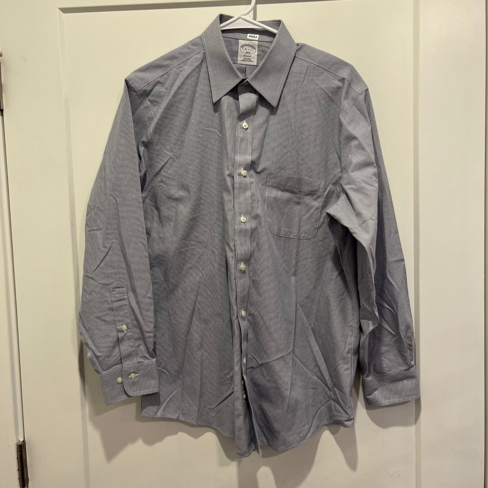 Brooks Brothers 1818 Regent Dress Shirt Mens 16 2/3 Blue Micro Check Non-Iron